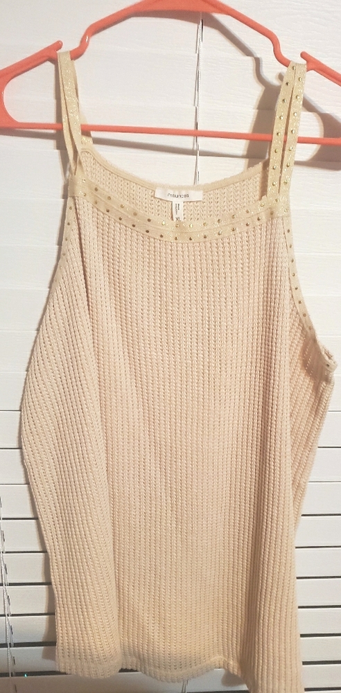 Waffle knit tank w/gold detail-never worn